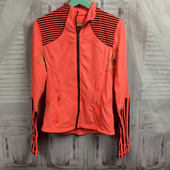 Lululemon Stride Jacket Neon Coral Orange Define Forme Striped 6 - Picture 2 of 13